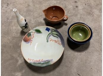 6 Pc Pottery Lot  Bowls & More