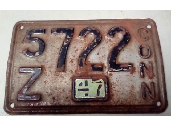Amazing 1947 Metal Vintage Connecticut Car License Plate 47         D4