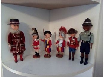 Six Vintage Male Blinking Dolls Handmade Attire For ROMA Military/soldier/police Mounty Beefeater D2