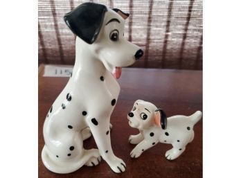Walt Disney Stamped 101 Dalmation Vintage Porcelain Figurines, Adult And Pup D2