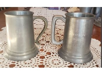 Two Vintage Pewter Beer Mugs With Glass Bottoms 1969  D2