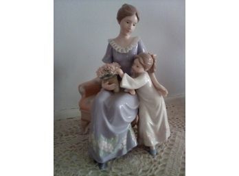 Beautiful Porcelain Statue Of Victorian Family Scene Of Woman And Child  A3