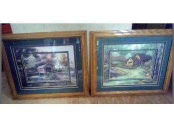 Two Beautiful Framed And Multi Matted Pictures Of Rustic Outdoor Views.  WA