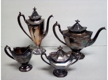 Vintage Silverplate Serving Collection By Reed & Barton Teapot, Chocolate Pot, Creamer & Lidded Sugar Bowl A4