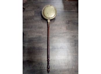 Antique Bed Warmer Engraved Brass On Turned Wood Pole        WA