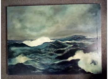 Original Oil Painting On Canvas In Wood Stretcher Frame  Of Rough Water High Seas   WA