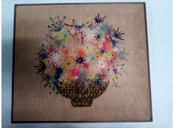 Lovely Vintage Crewel Embroidery Mixed Bouquet #50 Still  Life Hanging Wall Art In Wood Frame      WA