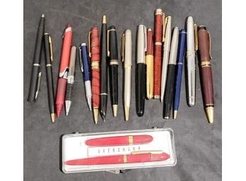 Collection Of 19 Lovely Ballpoint And Liquid Ink Pens- Parker, Montifiore, Eversharp.   C4