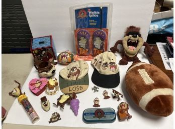 Lot Of Various Tasmanian Devil Items. Walkie Talkies, Two Caps, Knitted Tissue Holder E3