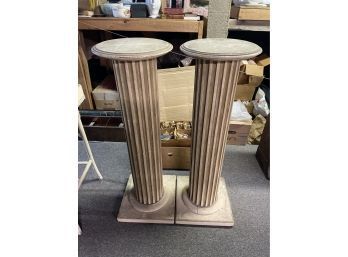 Wonderfully Aged Pair Of Tall Wood Columns / Pedestals / Plant Stands CV
