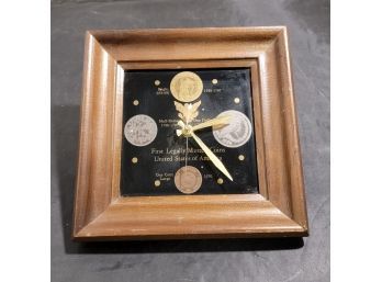 Beautiful Vintage Clock With The First Legally Minted US Coins (4) Designs By World Wide Art Studios 1974  A5