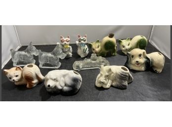 Lot Of Vintage ( Circa 1960 ) Animal Figures Glass And Hand Painted Ceramic D3