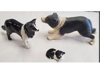 Cute Assortment Of Three Border Collie Collectible Figurines C3