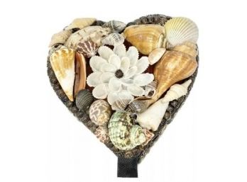 Vintage Sea Shell Encrusted Heart Shaped Trinket Jewelry Box