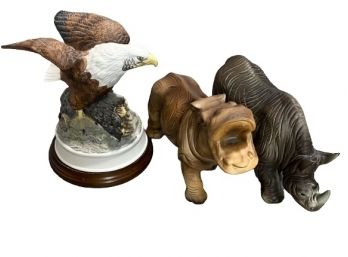 Royal Heritage Birds In Flight Collectible Eagle & Rhino / Hippo Statues