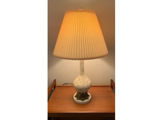 Vintage Enameled Lamp With Pleated Shade, 31.5' H