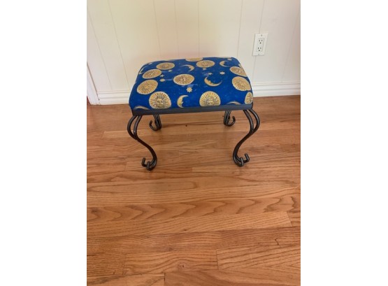 Metal Footstool With Sun And Moon Design Upholstered  Top