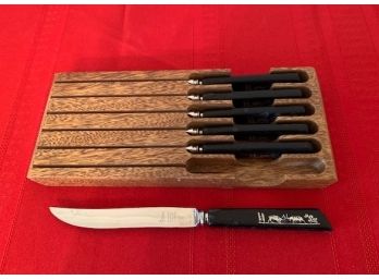 Set Of 6 Cutlass Steak Knives, Sheffield England, In Wood Block