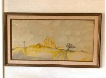 Framed Oil On Canvas, Indecipherable Artist Signature, Farm With Birds