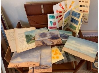 Wood Box With Unframed Watercolor And Art Lesson Instructions