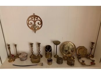 Brass Candlesticks And Other Decorative Brass Items
