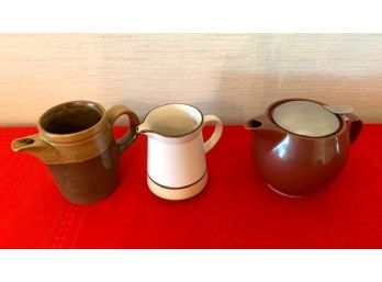 Teapot With Strainer And Two Creamers (one Mikasa)
