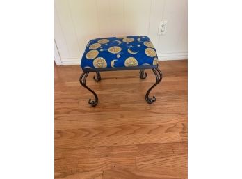 Metal Footstool With Sun And Moon Design Upholstered  Top