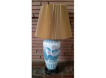 Vintage Lotus Flower And Butterfly Lamp With Shade - Tested And Works.