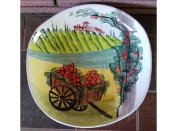Vintage Large Asymmetrical Red Clay Italian Pottery  Bowl Hand Thrown And Painted