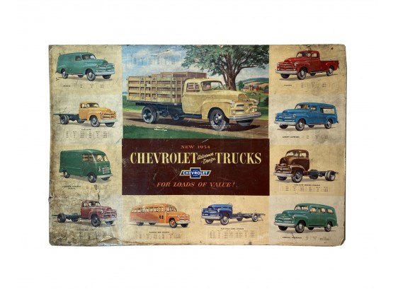 Rare Original - 1954 Chevrolet Truck 40x60 Poster On Board