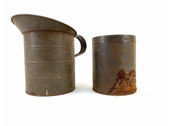 Pairing - Metal Water Pitcher With Exaggerated Spout And Embossed Lidded Can