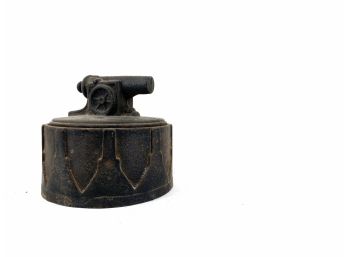 Antique Cast Iron Canon Motif Lidded Match Container