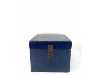 Vintage Blue Hinged Top Box With Latch To Accept Lock