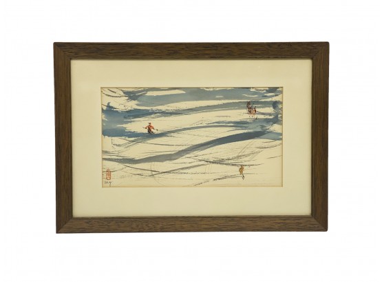 Wonderful Abstract Watercolor - Winter Skiers In Asia