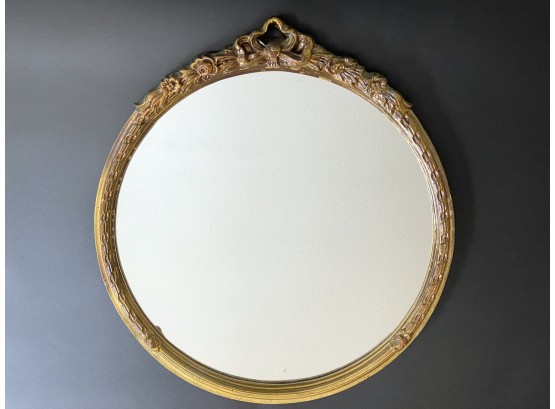 Round Gold Leaf Decorative Mirror With Floral Swag Detail