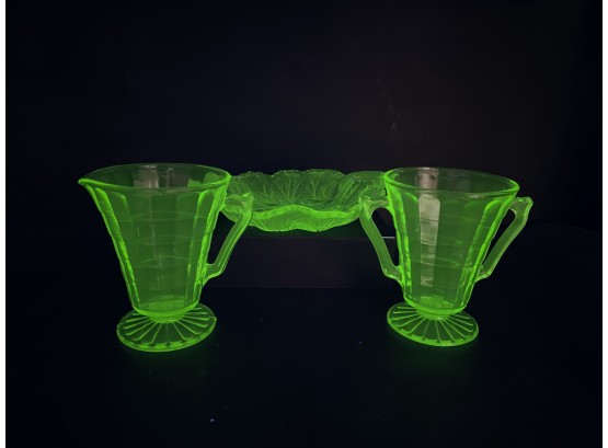 Antique Textured Green Uranium Glass / Depression Glass Bundle