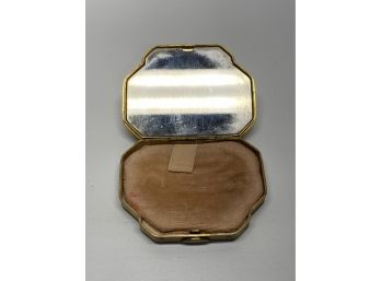 Vintage Gold Tone Makeup Compact With Engraving