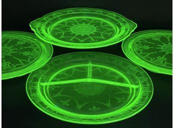 Antique Green Uranium Glass / Depression Glass Plates