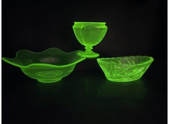 Vintage Green Uranium Glass Trio