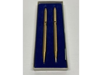 Pair Of Centennial Brushed Gold Finish Pens