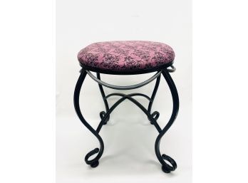 Dusty Pink Skulls Fabric Upholstered Forged Iron Stool