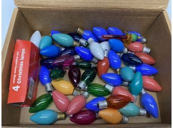Box Of Assorted Colored Glass Christmas Bulbs