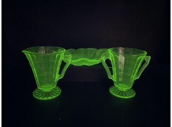 Antique Textured Green Uranium Glass / Depression Glass Bundle