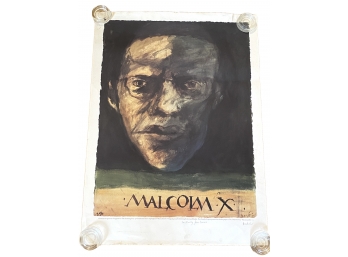 Limited Edition Malcolm X Hand Signed Offset Lithograph On Gouache Paper By Leonard Baskin