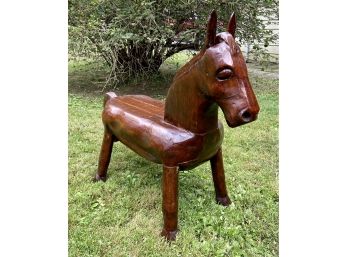 Large And Unique Hand Carved Wooden Horse Bench