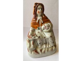 Antique Staffordshire Pottery - Little Red Riding Hood With Wolf - Figurine