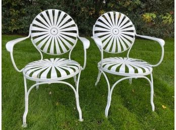 Pair Of Early Francois Carre Sunburst Arm Chairs