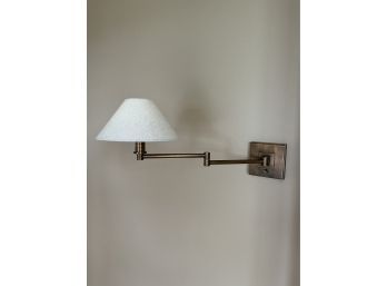 A Pair Of Antiqued Brass Articulating Wall Sconces With Linen Shades - Library