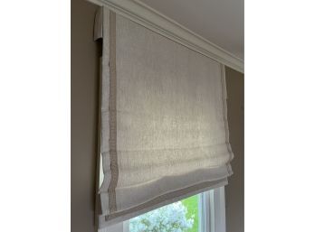 Set Of 2  Custom Waterfall Roman Shades With Greek Key Border - Linen - Lined- Library