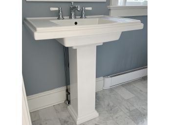 Kohler Ceramic Pedestal Rectangular Sink And Chrome Fixtures - Bath 3